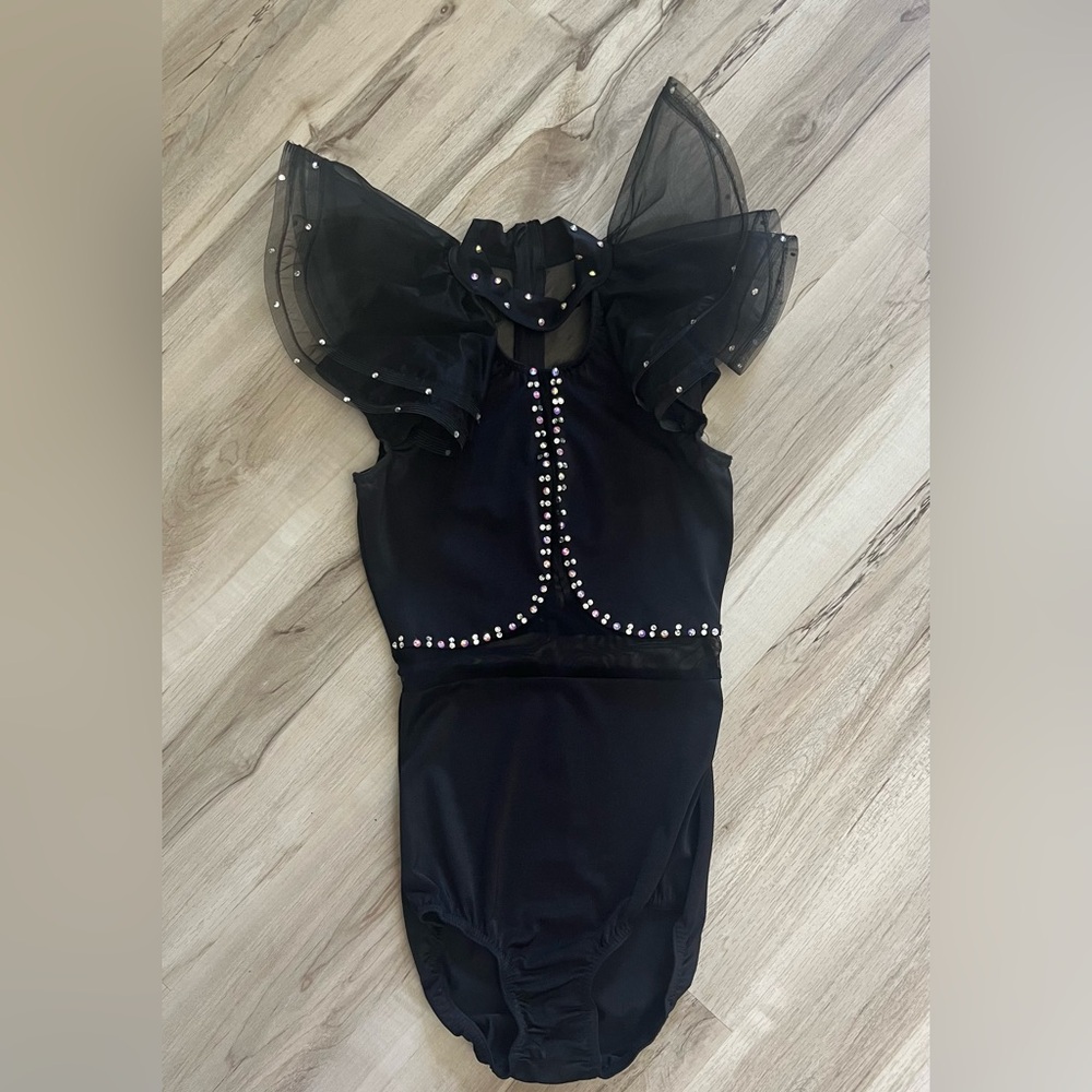 Black Sheer Ruffle Bodysuit with Custom Accents